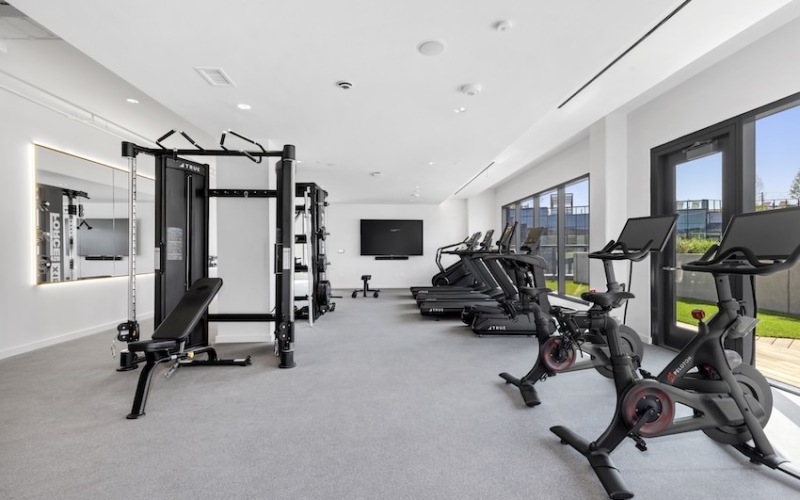 Fitness center with exercising equipment