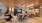 a room with people bookshelves seats tables fireplace and tv