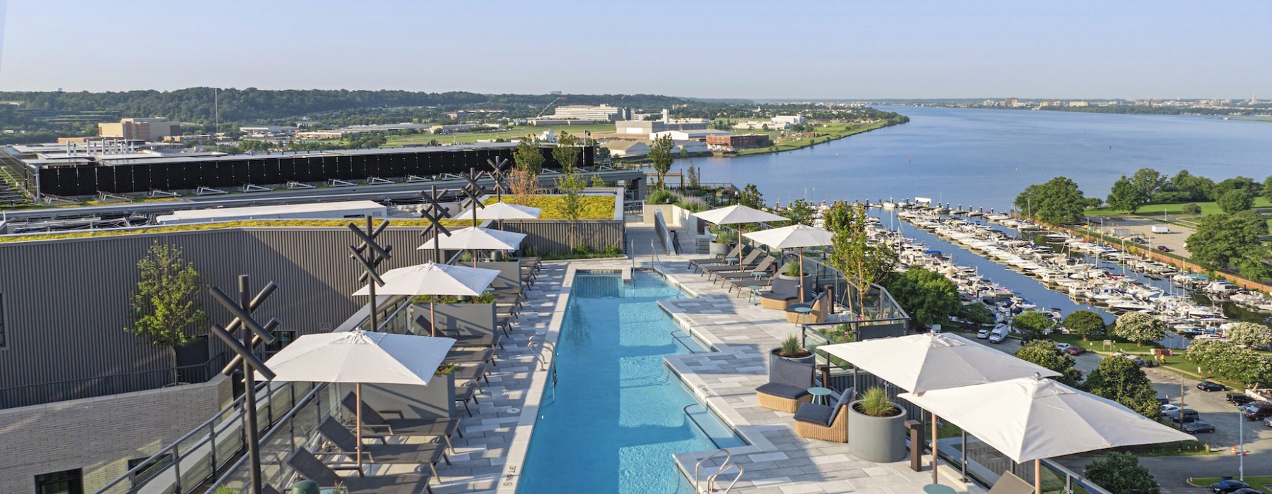 Rooftop Pool with pool deck and river views 