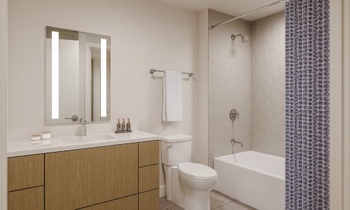 bathroom showing a tub, modern fixtures and wood-style flooring